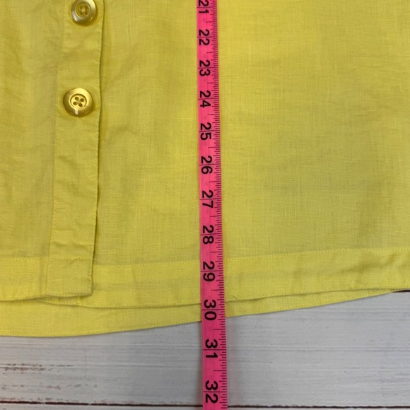 John Mark Women Yellow Linen XXL Button Down Tunic Top Roll Tab Sleeve Relaxed - Picture 12 of 13